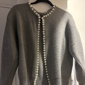 Commense Pearl Trim Ripped Hem Cardigan size small